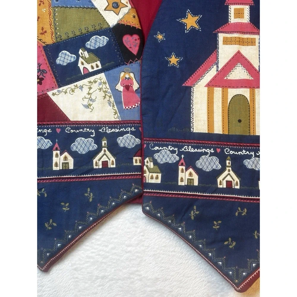 Christmas Patchwork‎ Vest Blue Red Religious Scripture Handmade